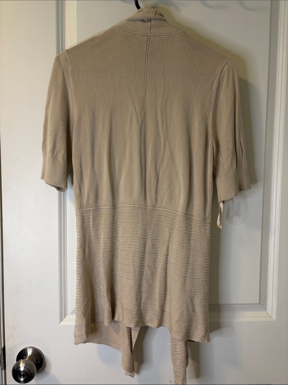 White House Black Market Beige Open-Front Draped Short-Sleeve Cardigan - Picture 4 of 4